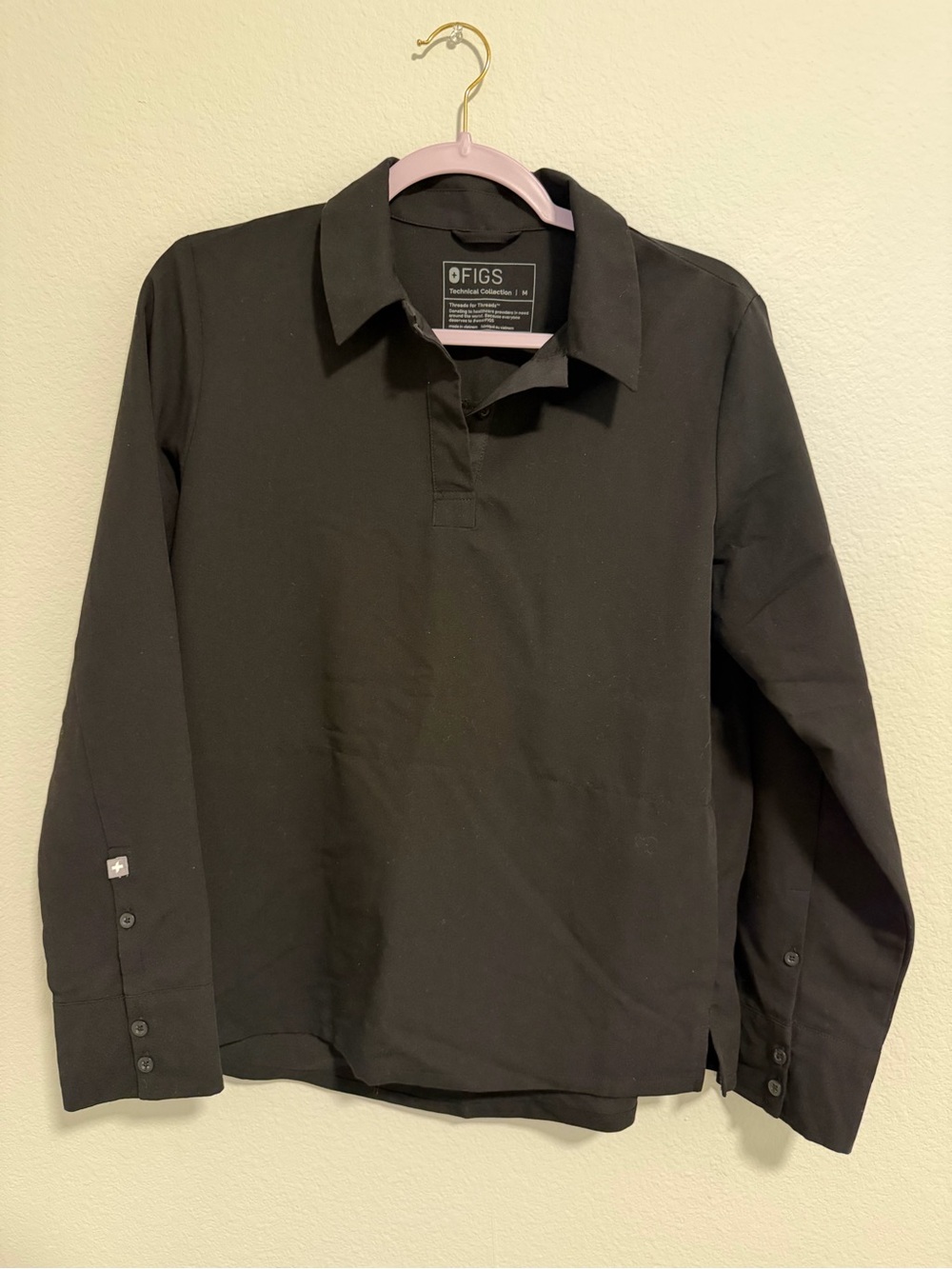 FIGS Woman Black Long-Sleeve Polo Shirt